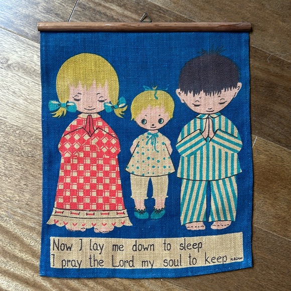 Other - Wall hanging, fine burlap fabric, painted, vintage